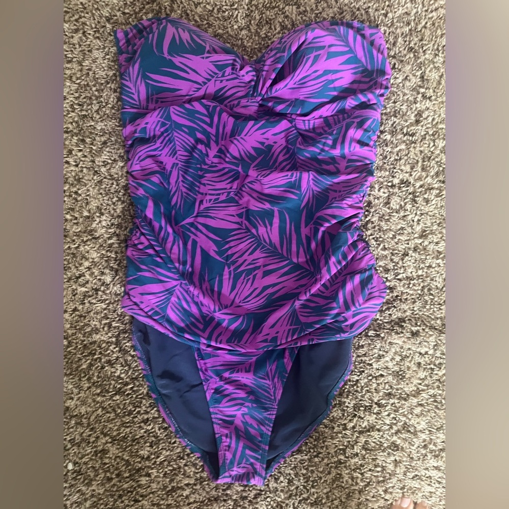 Old Navy Purple and Blue Leaf One Piece Swimsuit
